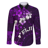 Fiji Masi Family Matching Off Shoulder Maxi Dress and Hawaiian Shirt Fijian Hibiscus Tapa Purple Version LT01 Dad's Shirt - Long Sleeve Purple - Polynesian Pride