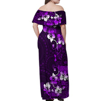 Fiji Masi Family Matching Off Shoulder Maxi Dress and Hawaiian Shirt Fijian Hibiscus Tapa Purple Version LT01 - Polynesian Pride