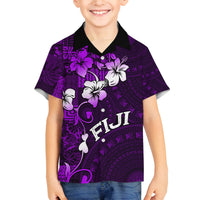 Fiji Masi Family Matching Summer Maxi Dress and Hawaiian Shirt Fijian Hibiscus Tapa Purple Version LT01 Son's Shirt Purple - Polynesian Pride
