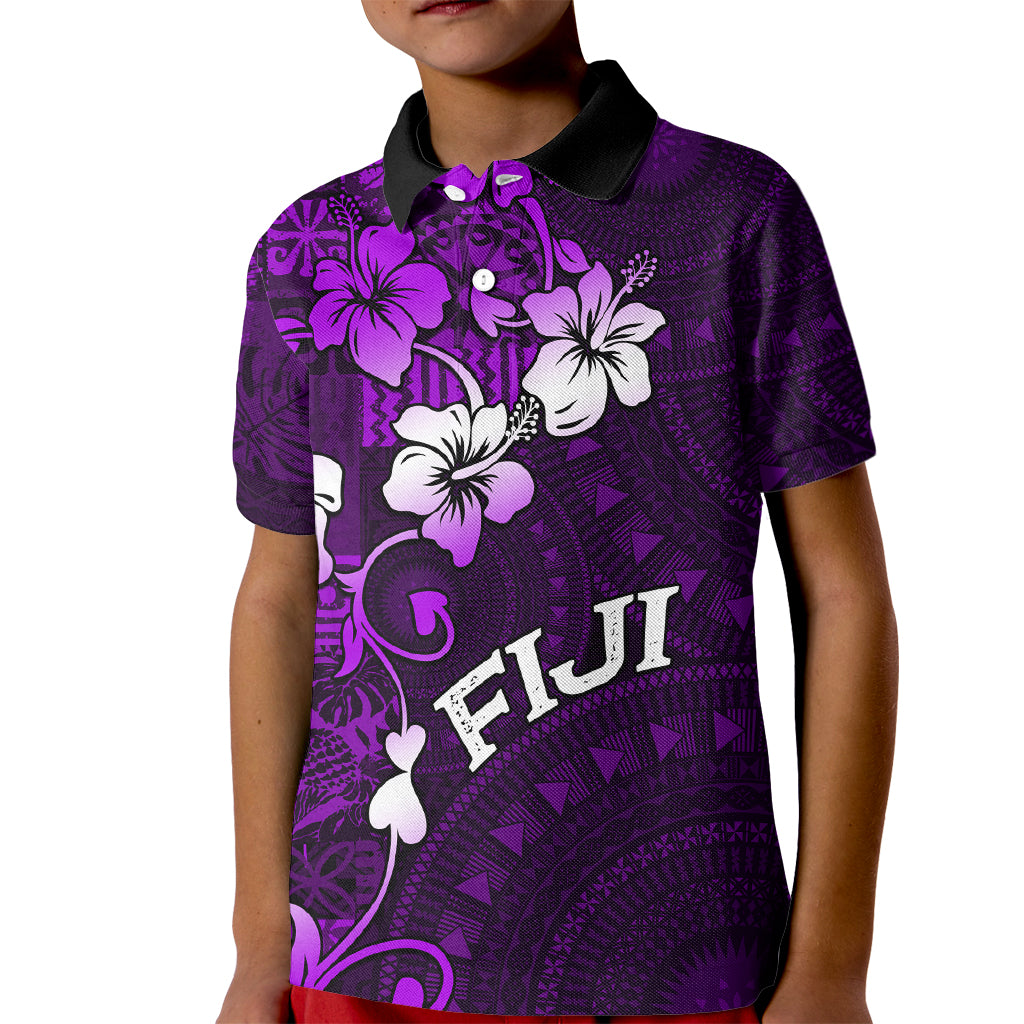 Fiji Masi Kid Polo Shirt Fijian Hibiscus Tapa Purple Version LT01 Kid Purple - Polynesian Pride