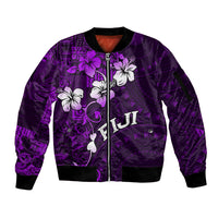 Fiji Masi Sleeve Zip Bomber Jacket Fijian Hibiscus Tapa Purple Version LT01 Unisex Purple - Polynesian Pride