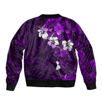 Fiji Masi Sleeve Zip Bomber Jacket Fijian Hibiscus Tapa Purple Version LT01 - Polynesian Pride
