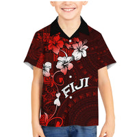 Fiji Masi Family Matching Mermaid Dress and Hawaiian Shirt Fijian Hibiscus Tapa Red Version LT01 Son's Shirt Red - Polynesian Pride