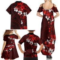 Fiji Masi Family Matching Summer Maxi Dress and Hawaiian Shirt Fijian Hibiscus Tapa Red Version LT01 - Polynesian Pride