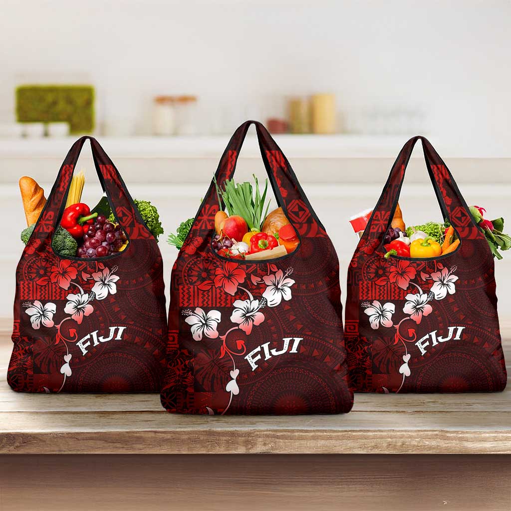Fiji Masi Grocery Bag Fijian Hibiscus Tapa Red Version