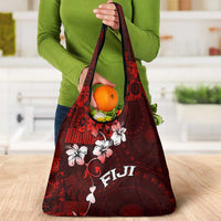 Fiji Masi Grocery Bag Fijian Hibiscus Tapa Red Version