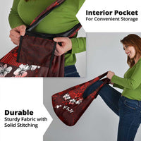 Fiji Masi Grocery Bag Fijian Hibiscus Tapa Red Version