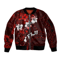 Fiji Masi Sleeve Zip Bomber Jacket Fijian Hibiscus Tapa Red Version LT01 Unisex Red - Polynesian Pride