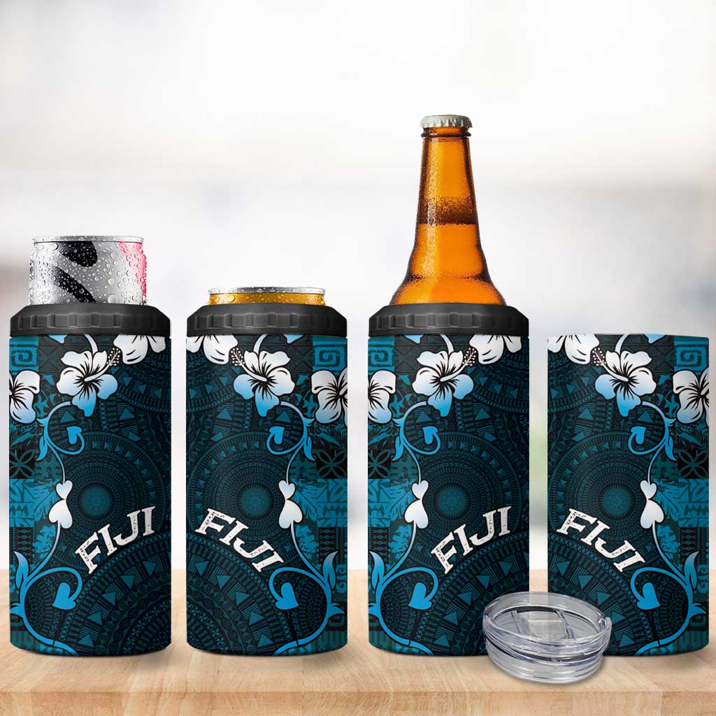 Fiji Masi 4 in 1 Can Cooler Tumbler Fijian Hibiscus Tapa Sky Blue Version