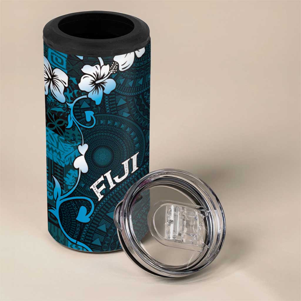 Fiji Masi 4 in 1 Can Cooler Tumbler Fijian Hibiscus Tapa Sky Blue Version