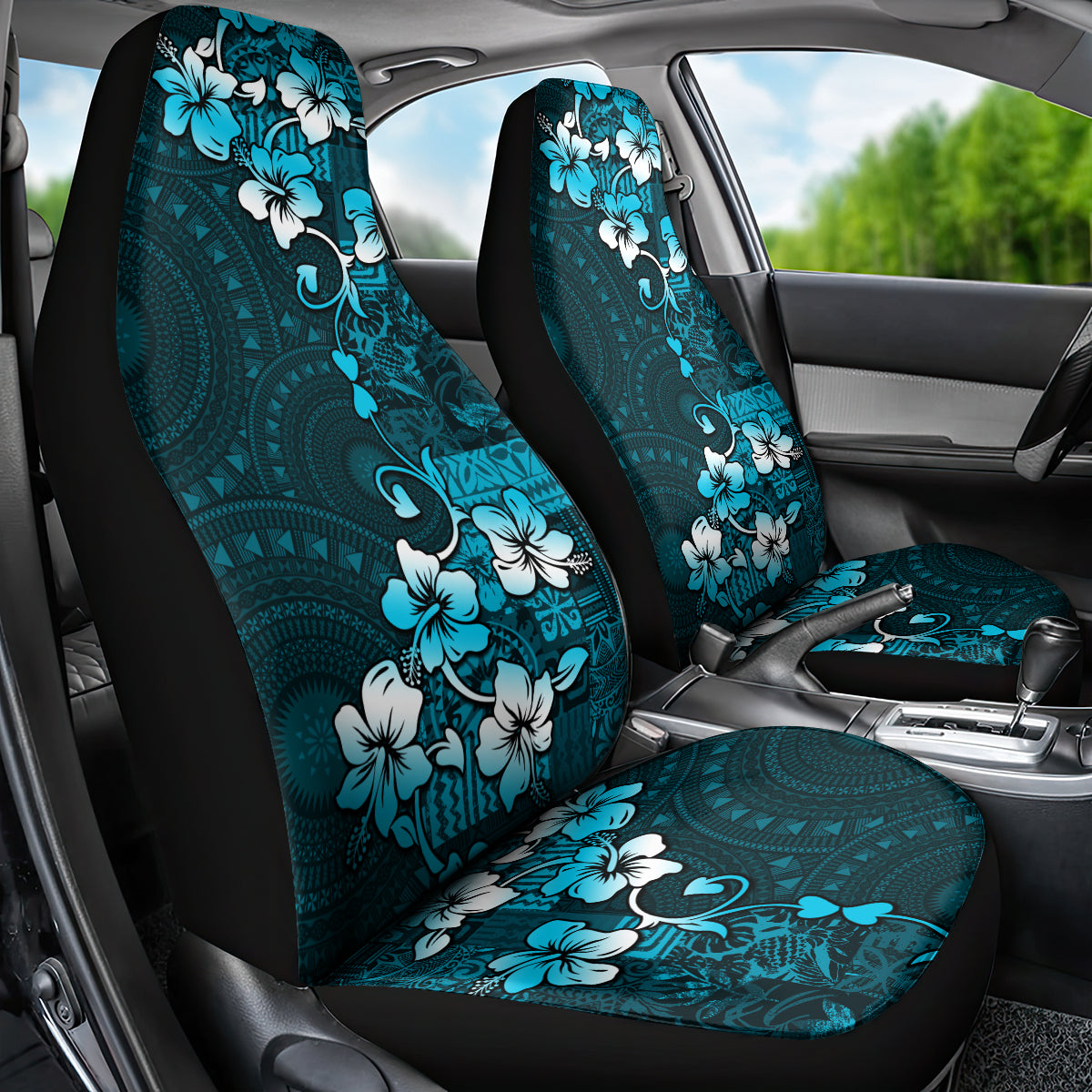 Fiji Masi Car Seat Cover Fijian Hibiscus Tapa Sky Blue Version LT01 - Polynesian Pride