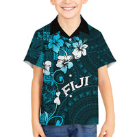 Fiji Masi Family Matching Short Sleeve Bodycon Dress and Hawaiian Shirt Fijian Hibiscus Tapa Sky Blue Version LT01 Son's Shirt Blue - Polynesian Pride