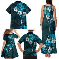 Fiji Masi Family Matching Tank Maxi Dress and Hawaiian Shirt Fijian Hibiscus Tapa Sky Blue Version LT01 - Polynesian Pride
