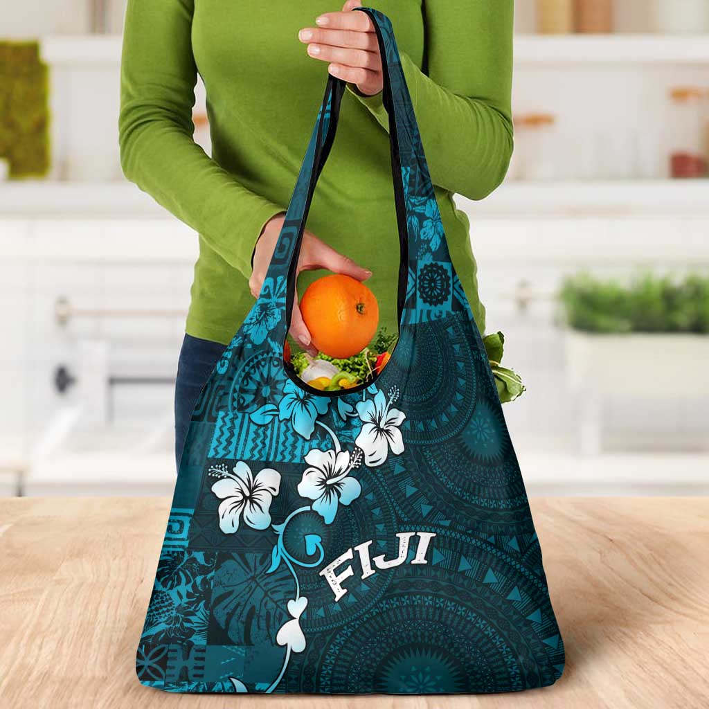 Fiji Masi Grocery Bag Fijian Hibiscus Tapa Sky Blue Version