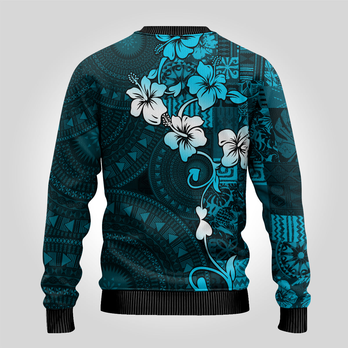 Fiji Masi Ugly Christmas Sweater Fijian Hibiscus Tapa Sky Blue Version LT01 - Polynesian Pride