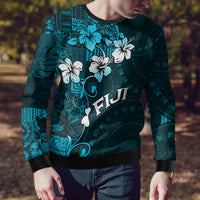 Fiji Masi Ugly Christmas Sweater Fijian Hibiscus Tapa Sky Blue Version LT01 - Polynesian Pride
