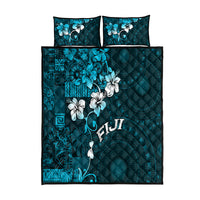 Fiji Masi Quilt Bed Set Fijian Hibiscus Tapa Sky Blue Version LT01 Blue - Polynesian Pride