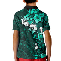 Fiji Masi Kid Polo Shirt Fijian Hibiscus Tapa Turquoise Version LT01 - Polynesian Pride