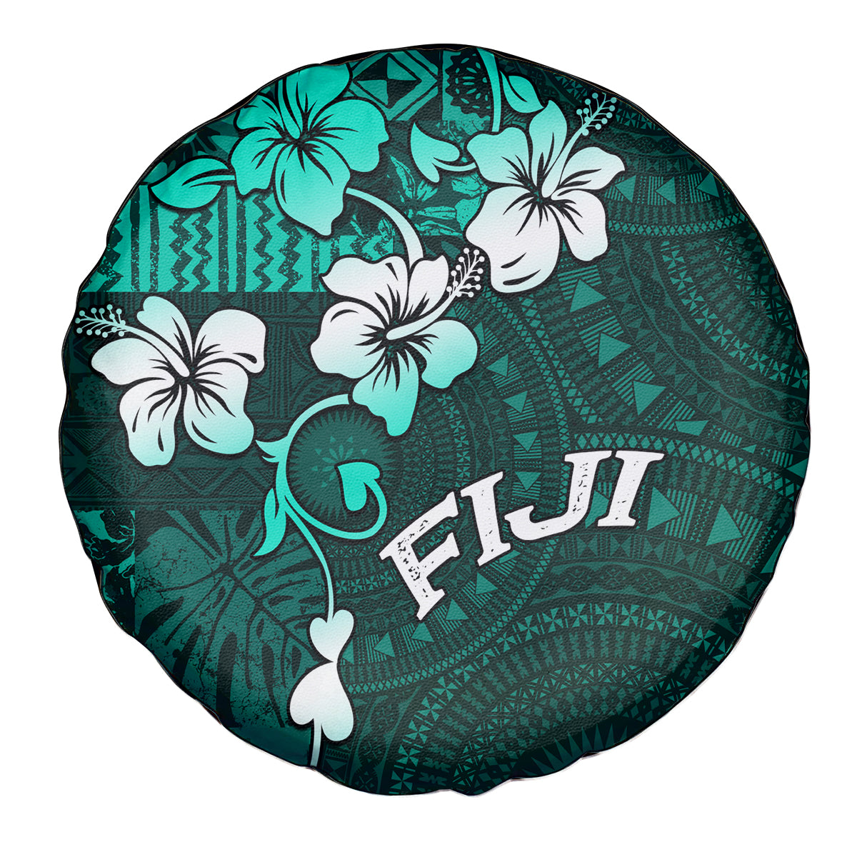 Fiji Masi Spare Tire Cover Fijian Hibiscus Tapa Turquoise Version LT01 - Polynesian Pride