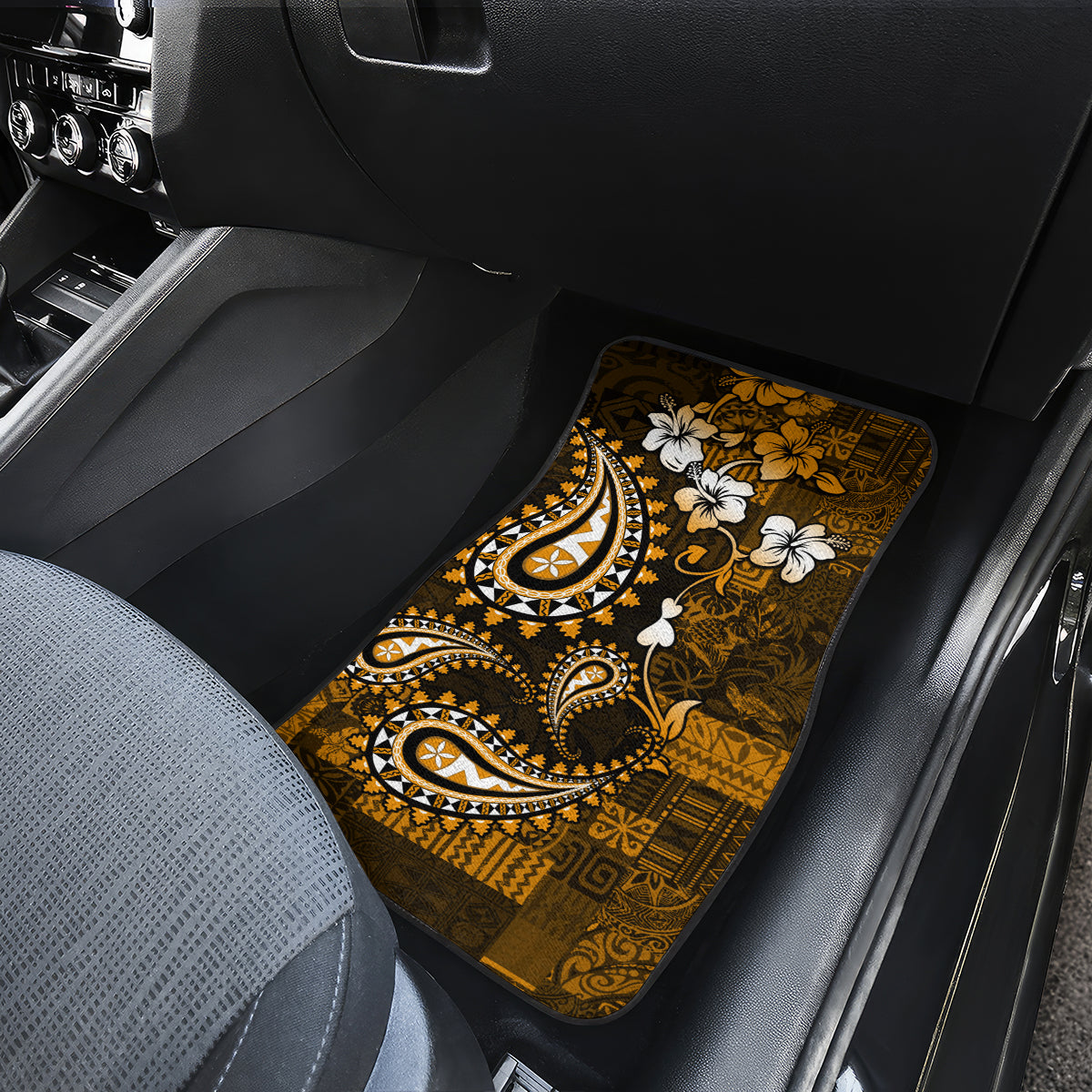 Fiji Masi Paisley With Hibiscus Tapa Car Mats Gold Version LT01 - Polynesian Pride