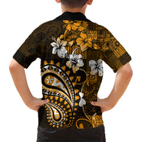 Fiji Masi Paisley With Hibiscus Tapa Family Matching Long Sleeve Bodycon Dress and Hawaiian Shirt Gold Version LT01 - Polynesian Pride