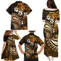 Fiji Masi Paisley With Hibiscus Tapa Family Matching Puletasi Dress and Hawaiian Shirt Gold Version LT01 - Polynesian Pride