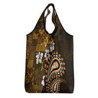 Fiji Masi Paisley With Hibiscus Tapa Grocery Bag Gold Version