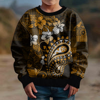 Fiji Masi Paisley With Hibiscus Tapa Kid Ugly Christmas Sweater Gold Version LT01 - Polynesian Pride
