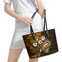 Fiji Masi Paisley With Hibiscus Tapa Leather Tote Bag Gold Version LT01 - Polynesian Pride