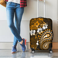 Fiji Masi Paisley With Hibiscus Tapa Luggage Cover Gold Version LT01 - Polynesian Pride
