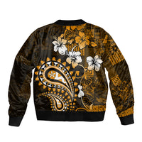 Fiji Masi Paisley With Hibiscus Tapa Sleeve Zip Bomber Jacket Gold Version LT01 - Polynesian Pride