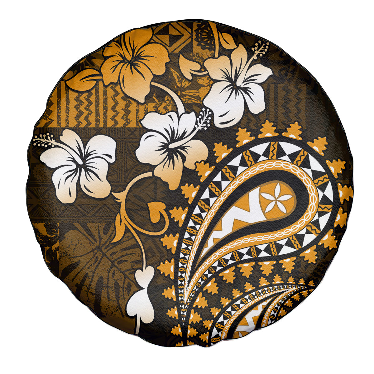 Fiji Masi Paisley With Hibiscus Tapa Spare Tire Cover Gold Version LT01 - Polynesian Pride