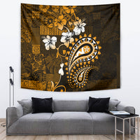 Fiji Masi Paisley With Hibiscus Tapa Tapestry Gold Version LT01 - Polynesian Pride