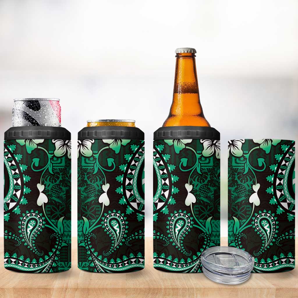 Fiji Masi Paisley With Hibiscus Tapa 4 in 1 Can Cooler Tumbler Green Version