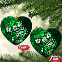 Fiji Masi Paisley With Hibiscus Tapa Ceramic Ornament Green Version LT01 Heart Green - Polynesian Pride