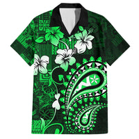 Fiji Masi Paisley With Hibiscus Tapa Family Matching Tank Maxi Dress and Hawaiian Shirt Green Version LT01 Dad's Shirt - Short Sleeve Green - Polynesian Pride