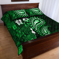 Fiji Masi Paisley With Hibiscus Tapa Quilt Bed Set Green Version LT01 - Polynesian Pride