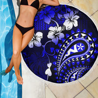 Fiji Masi Paisley With Hibiscus Tapa Beach Blanket Navy Blue Version LT01 - Polynesian Pride