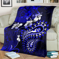 Fiji Masi Paisley With Hibiscus Tapa Blanket Navy Blue Version LT01 - Polynesian Pride