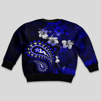 Fiji Masi Paisley With Hibiscus Tapa Kid Ugly Christmas Sweater Navy Blue Version LT01 - Polynesian Pride