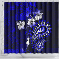 Fiji Masi Paisley With Hibiscus Tapa Shower Curtain Navy Blue Version LT01 - Polynesian Pride
