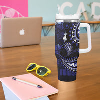 Fiji Masi Paisley With Hibiscus Tapa Tumbler With Handle Navy Blue Version