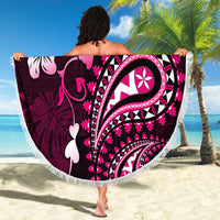 Fiji Masi Paisley With Hibiscus Tapa Beach Blanket Pink Version LT01 - Polynesian Pride