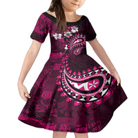 Fiji Masi Paisley With Hibiscus Tapa Family Matching Off Shoulder Short Dress and Hawaiian Shirt Pink Version LT01 Daughter's Dress Pink - Polynesian Pride