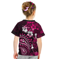 Fiji Masi Paisley With Hibiscus Tapa Kid T Shirt Pink Version LT01 - Polynesian Pride