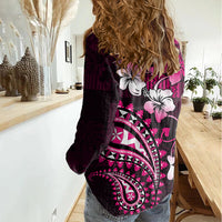 Fiji Masi Paisley With Hibiscus Tapa Women Casual Shirt Pink Version LT01 - Polynesian Pride