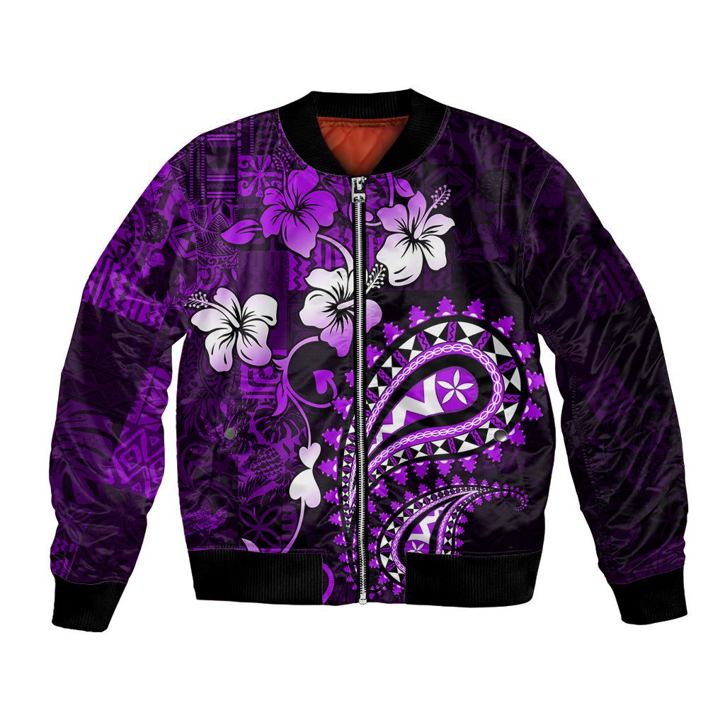 Fiji Masi Paisley Bomber Jacket Fijian Hibiscus Tapa Purple Version LT01 Unisex Purple - Polynesian Pride