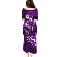 Fiji Masi Paisley Family Matching Puletasi Dress and Hawaiian Shirt Fijian Hibiscus Tapa Purple Version LT01 - Polynesian Pride