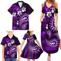Fiji Masi Paisley Family Matching Summer Maxi Dress and Hawaiian Shirt Fijian Hibiscus Tapa Purple Version LT01 - Polynesian Pride