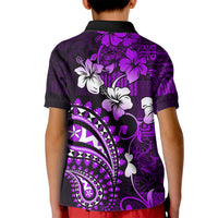 Fiji Masi Paisley Kid Polo Shirt Fijian Hibiscus Tapa Purple Version LT01 - Polynesian Pride
